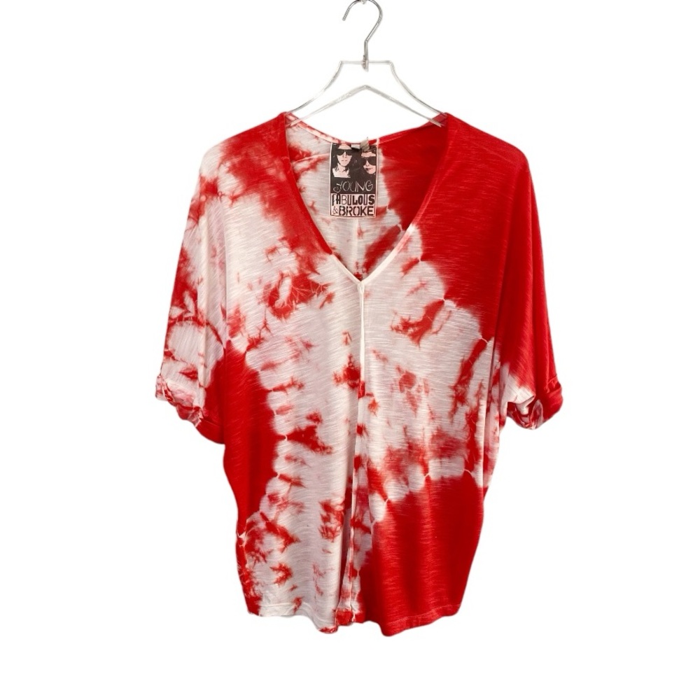 Young Fabulous & Broke Red and White Tie-Dye V-Neck Blouse